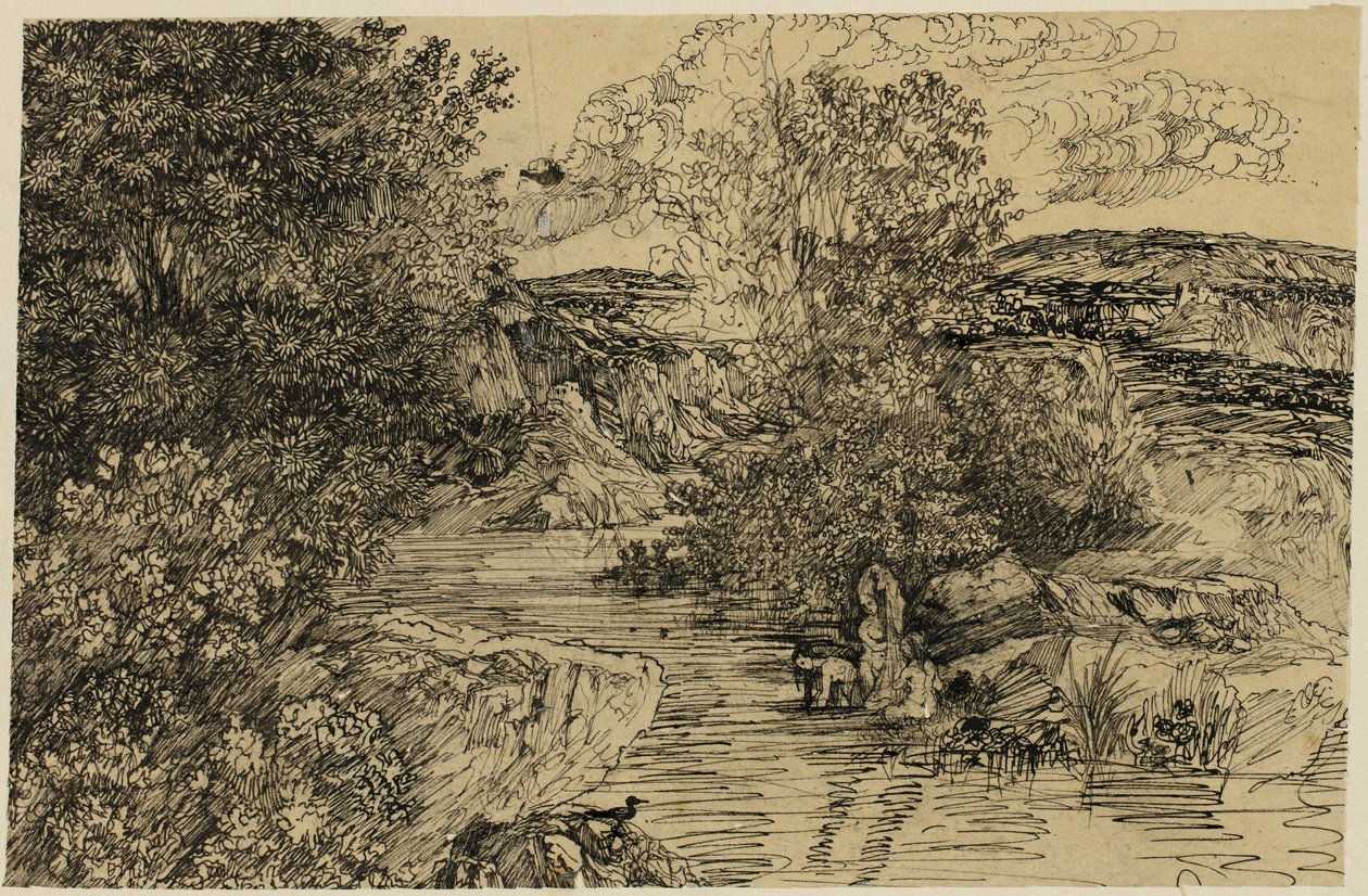 Badande i en bäck av Rodolphe Bresdin