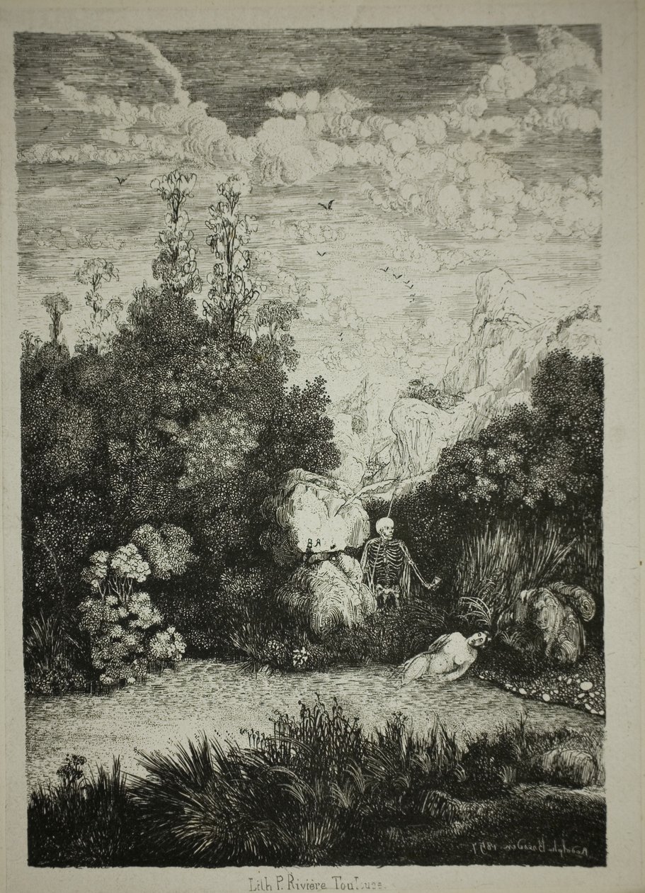 Badande kvinna och död av Rodolphe Bresdin
