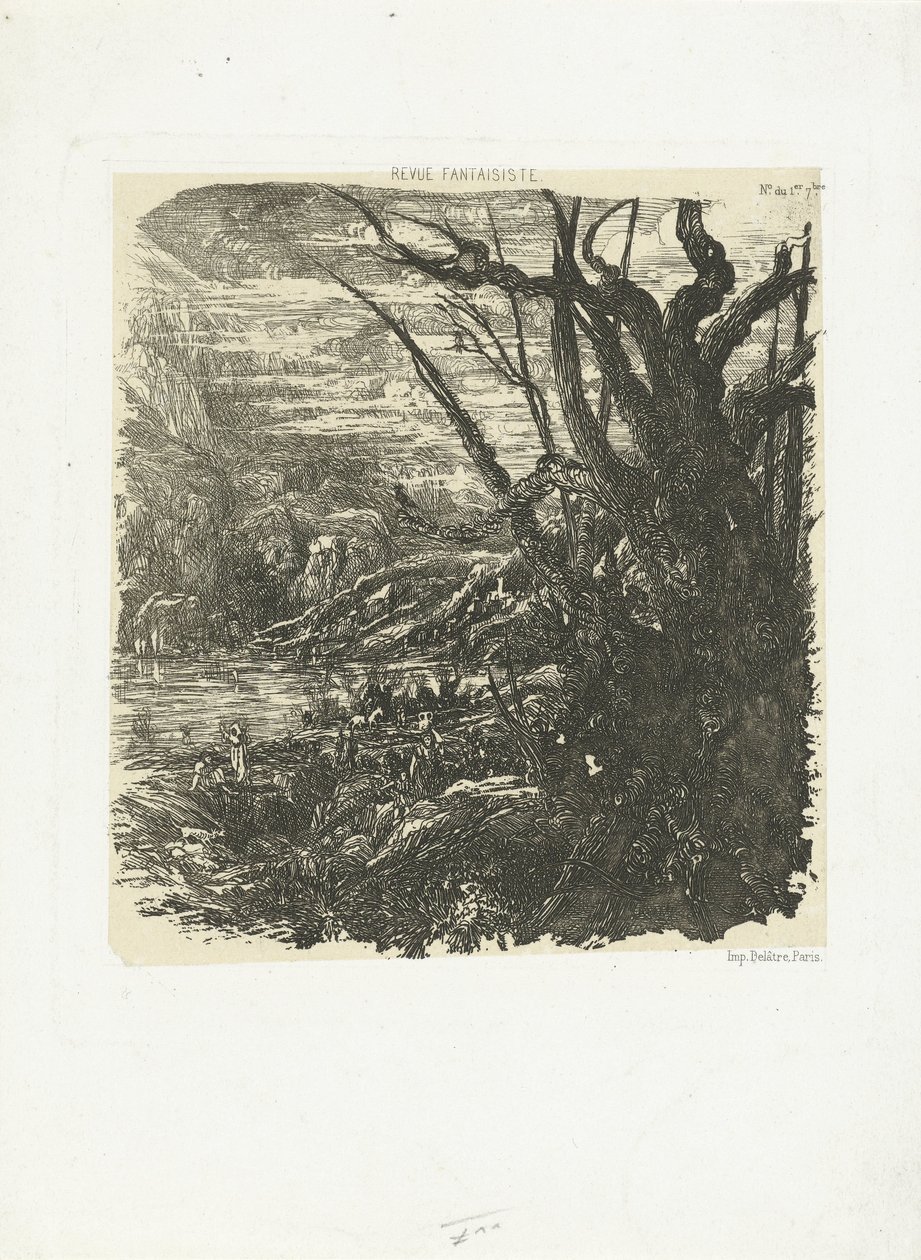 Berglandskap med sjö Le lac dans les montagnes av Rodolphe Bresdin