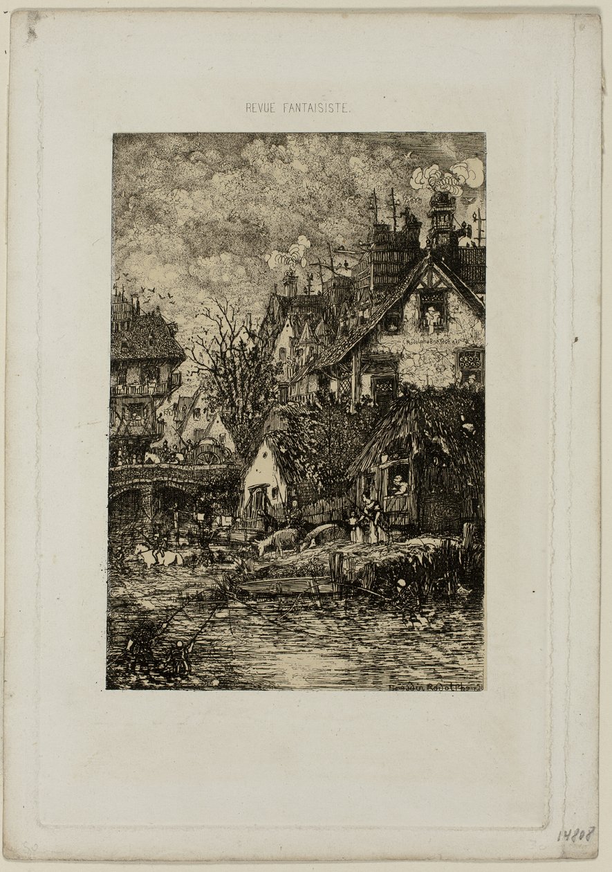 Entering a Village, från Revue Fantaisiste av Rodolphe Bresdin