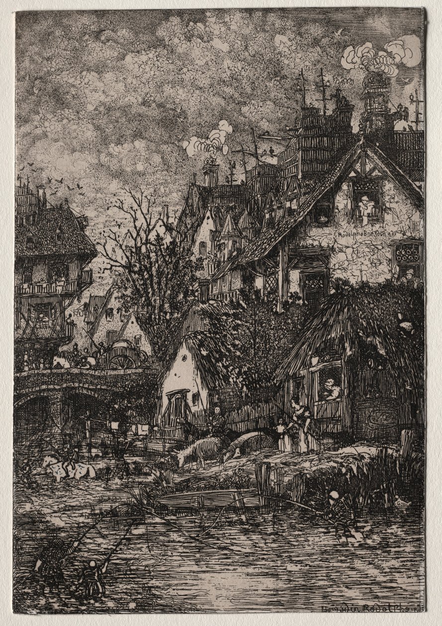 Ingången till en by, 1861. av Rodolphe Bresdin
