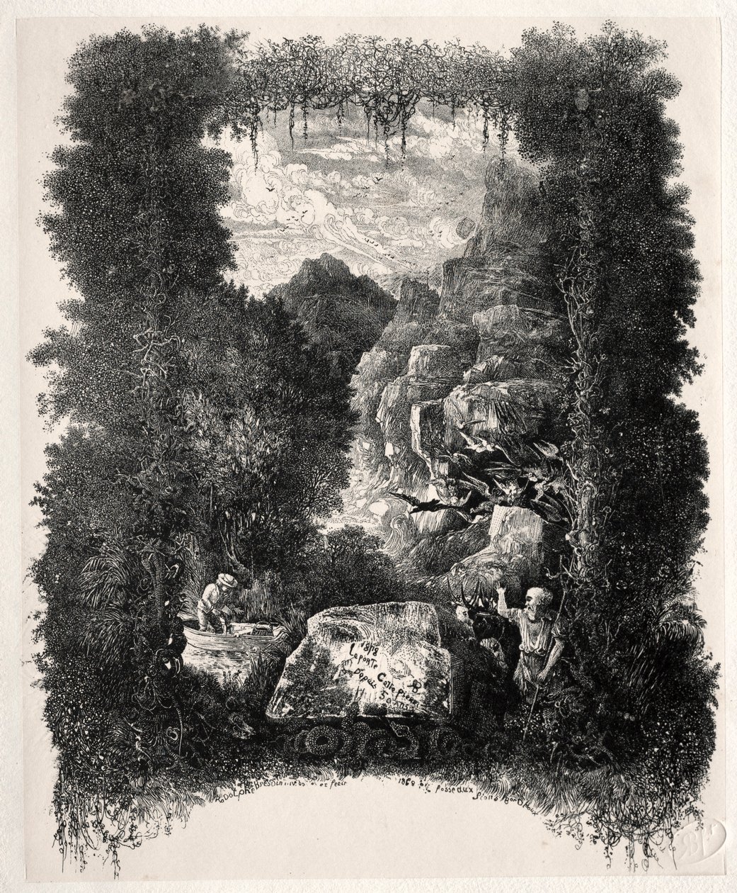Första frontispice för Fables and Fairy-Tales av Thierry-Faletans, 1868. av Rodolphe Bresdin