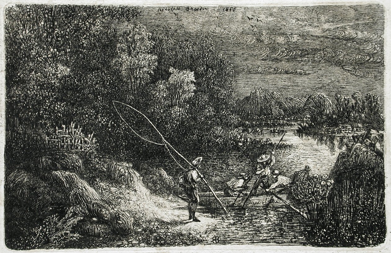 Fiskare i ett fantastiskt landskap av Rodolphe Bresdin