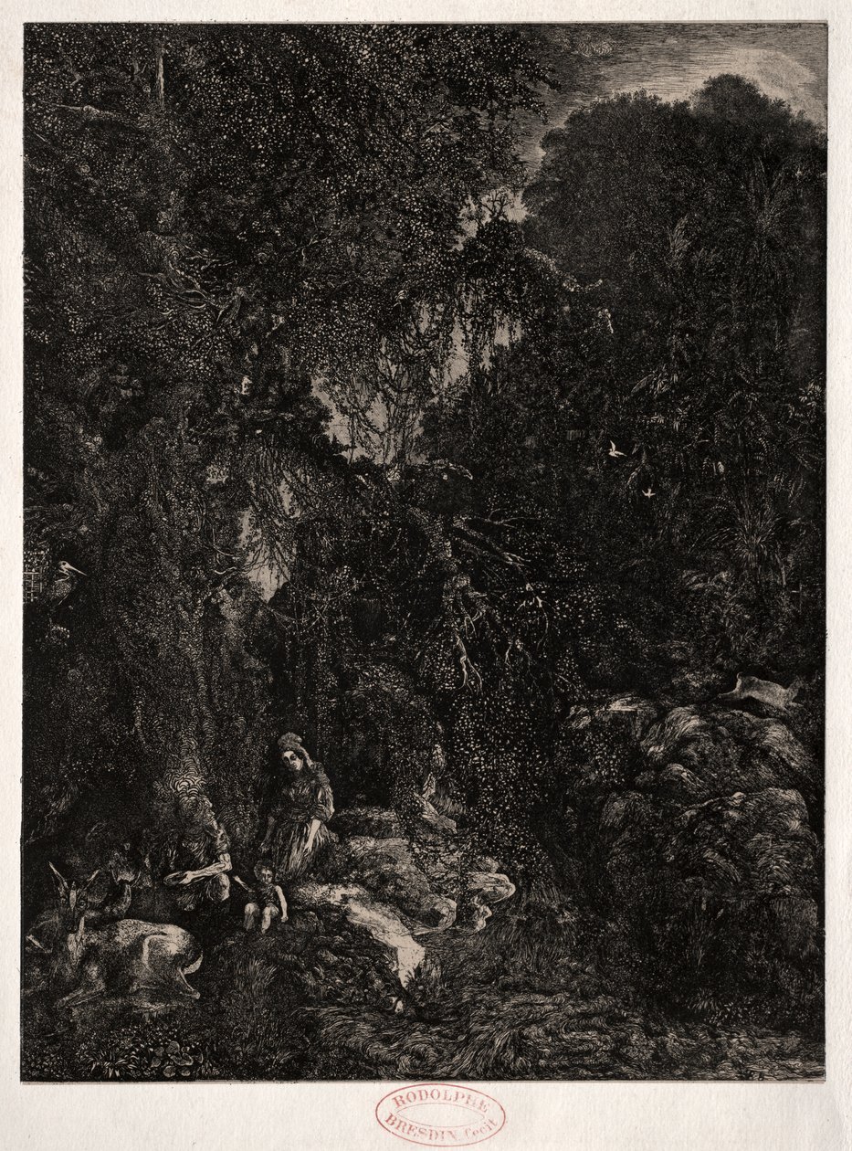 Helig familj med rådjur av Rodolphe Bresdin