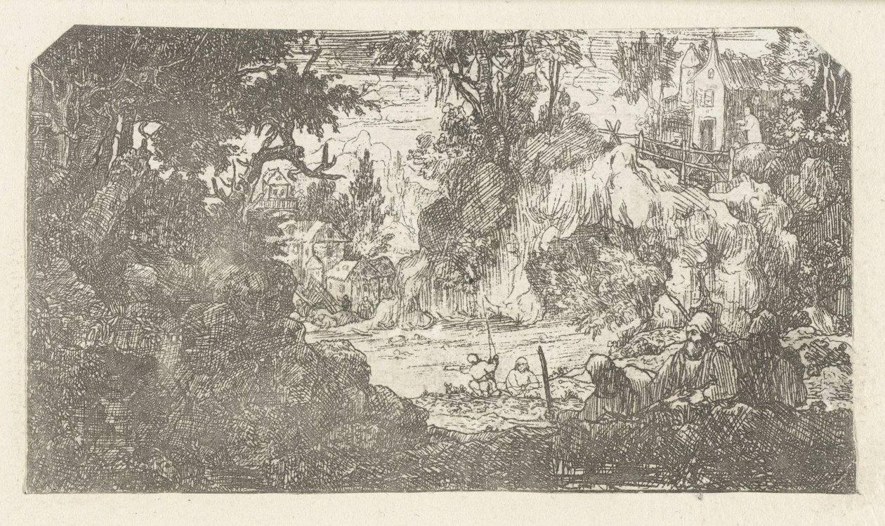 Landskap med vilande resenärer La halt (titel på objekt) Nomades se Reposant av Rodolphe Bresdin
