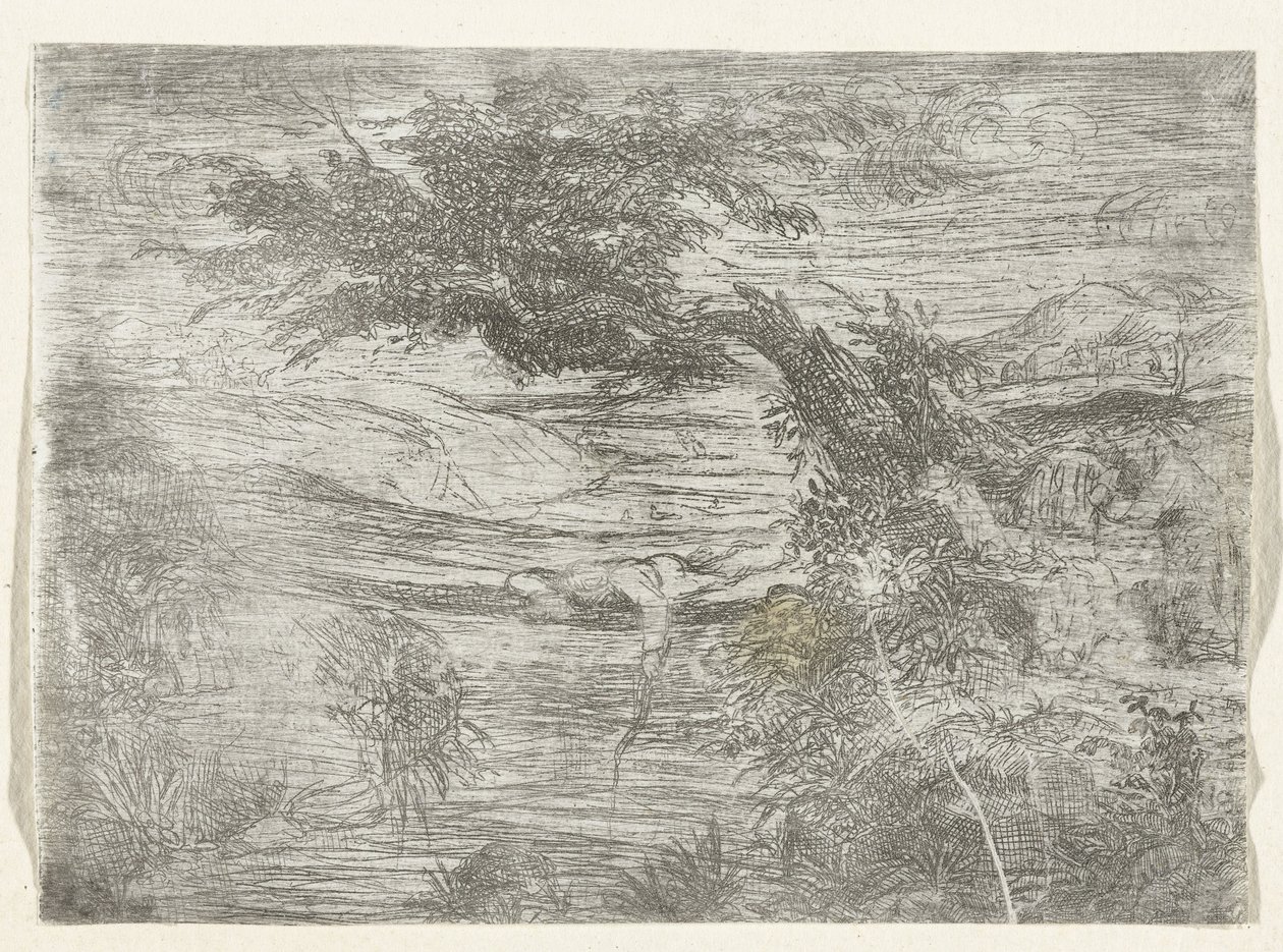 Landschap sätter skruv Fiskaren på bron av Rodolphe Bresdin