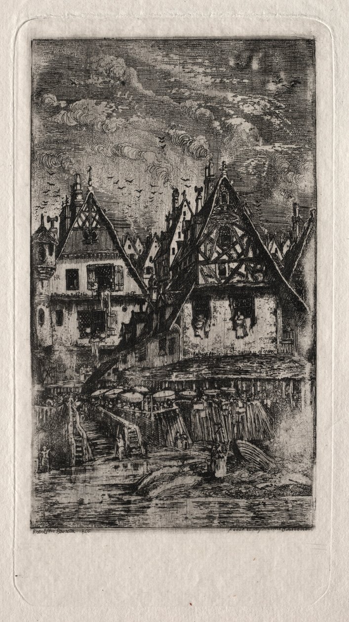Marknadsplats med parasoller, 1866. av Rodolphe Bresdin