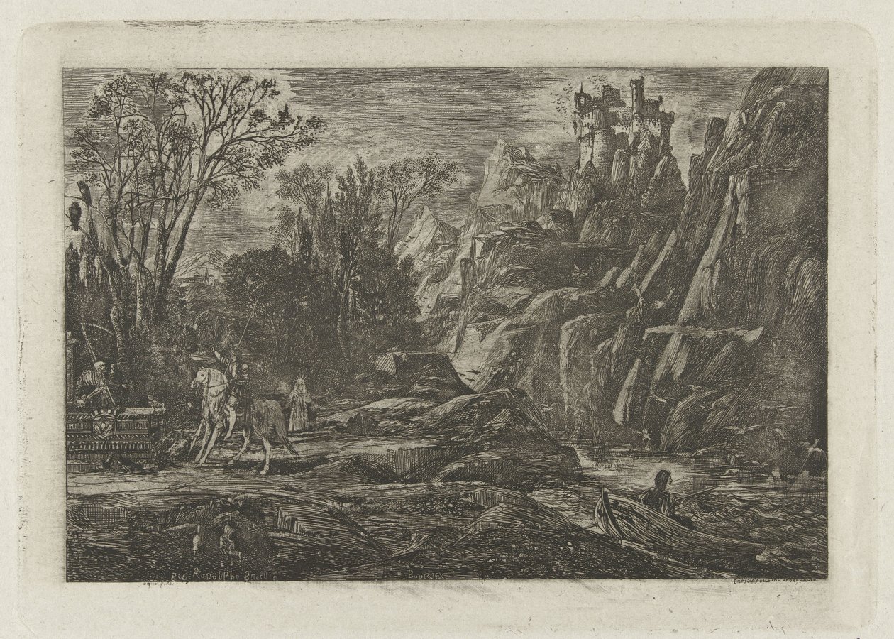 Ruiter en dood i landskapet Riddaren och döden En gammal legend av Rodolphe Bresdin