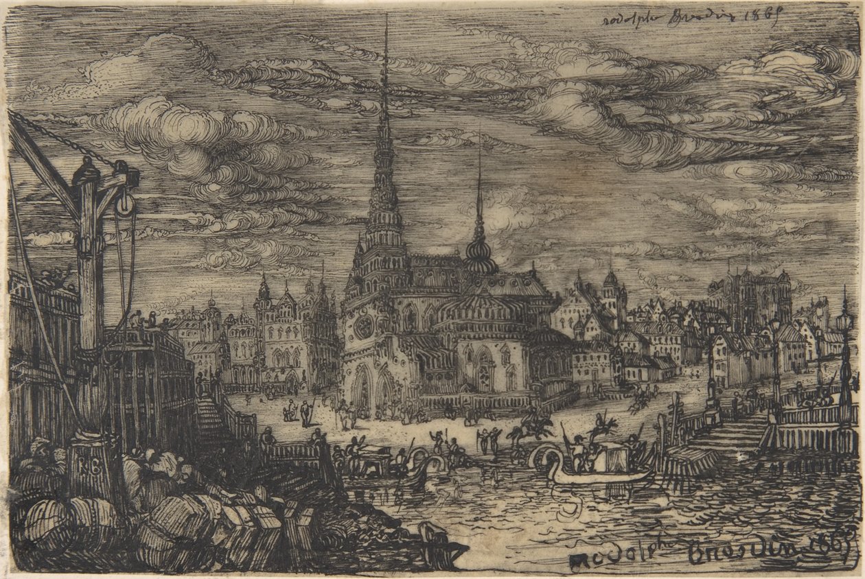 Kyrkan och hamnen av Rodolphe Bresdin