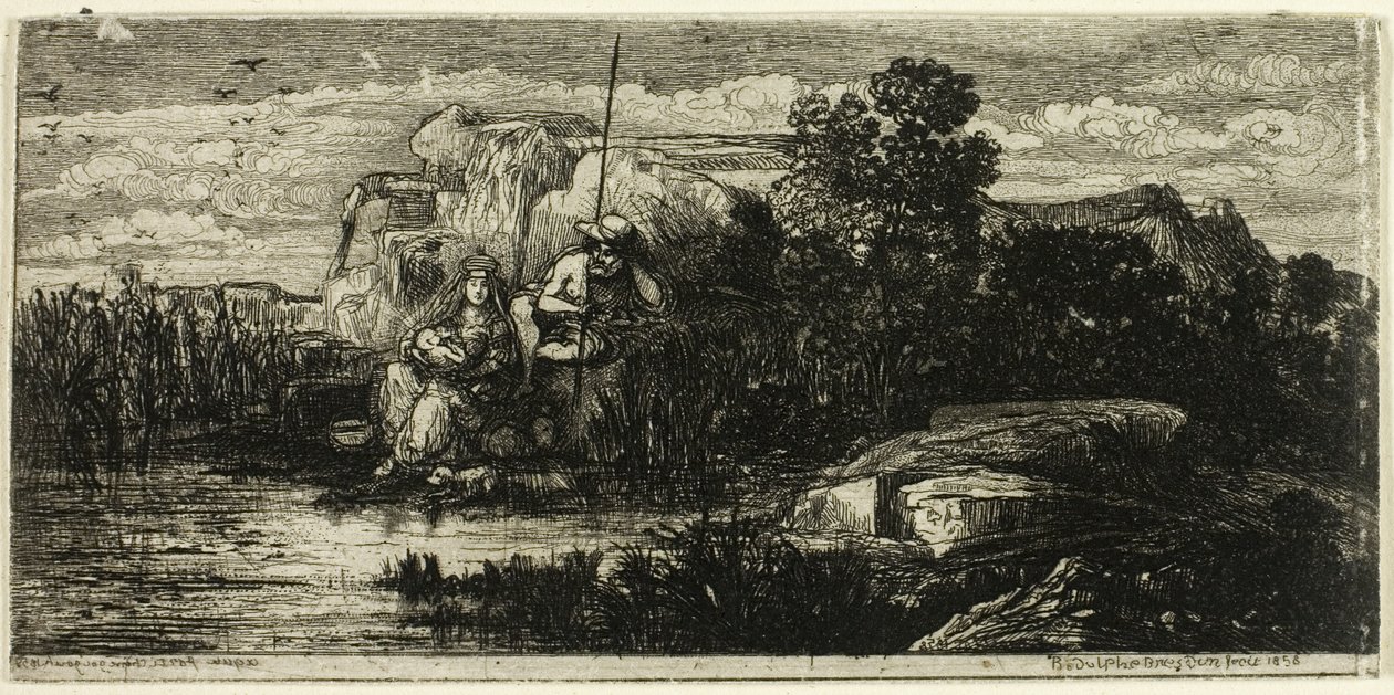 Den heliga familjen med pole av Rodolphe Bresdin