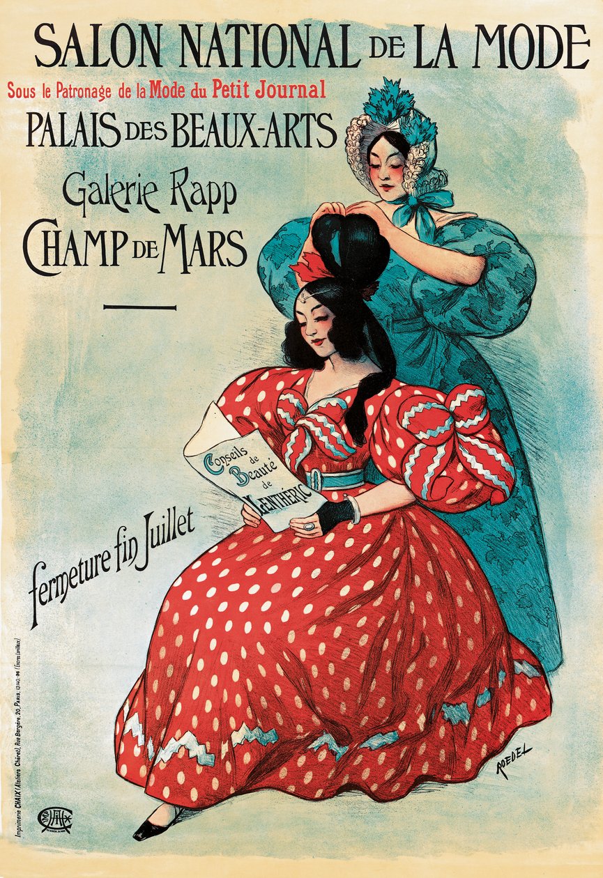 Affisch med reklam för "Salon National de la Mode", 1895 av Roedel