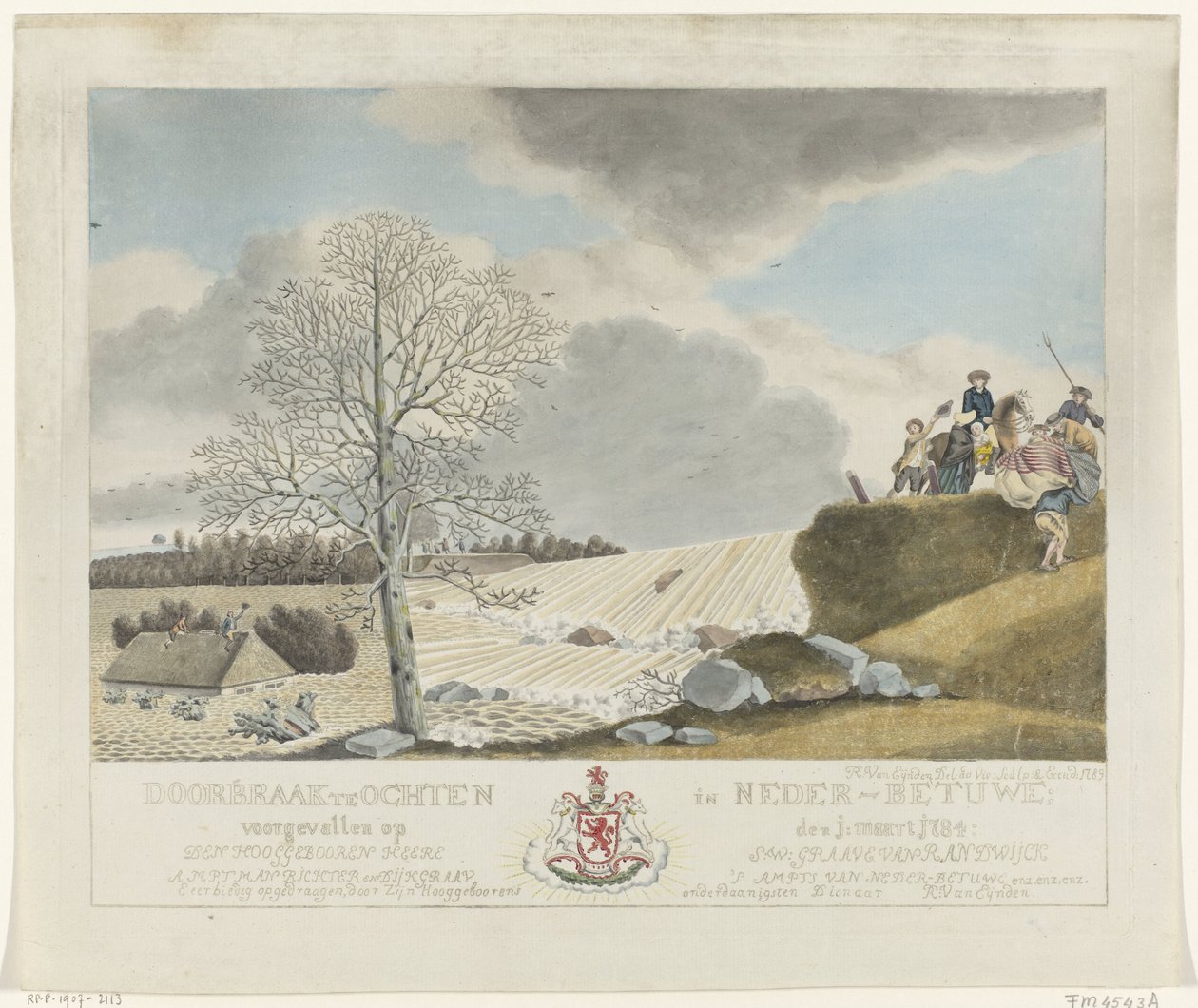 Genombrott i Ochten, 1784 Genombrott på Ochten i Nedre Betuwe; inträffade den 1 december: mars 1784 (titel på objektet) av Roeland van Eynden
