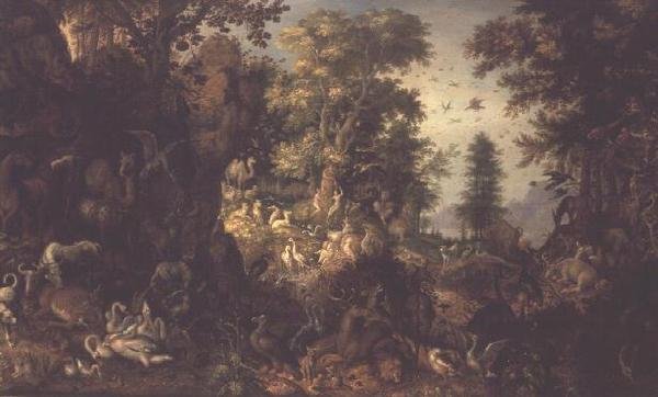 Adam och Eva i Edens lustgård av Roelandt Jacobsz. Savery