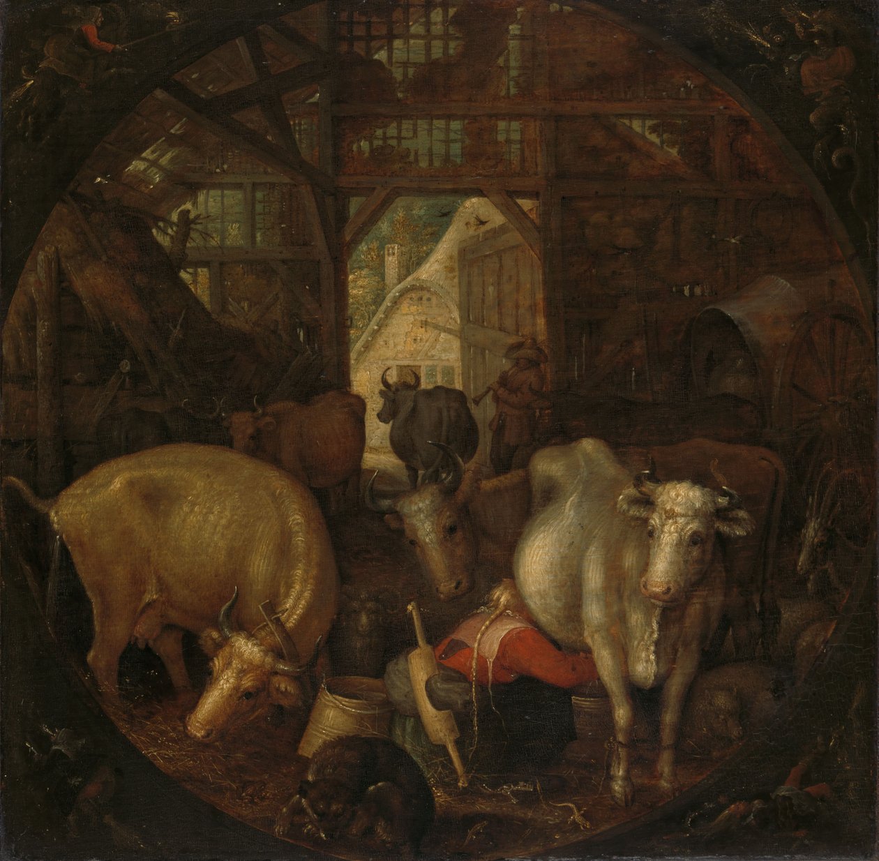 Kor i ett stall; häxor i de fyra hörnen av Roelandt Jacobsz. Savery