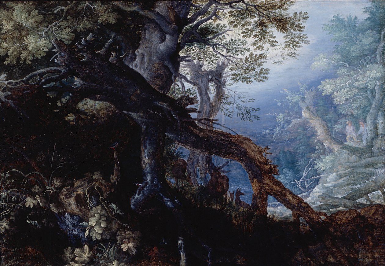 Skog med hjortar, ca 1608-10 (olja på pannå) av Roelandt Jacobsz. Savery