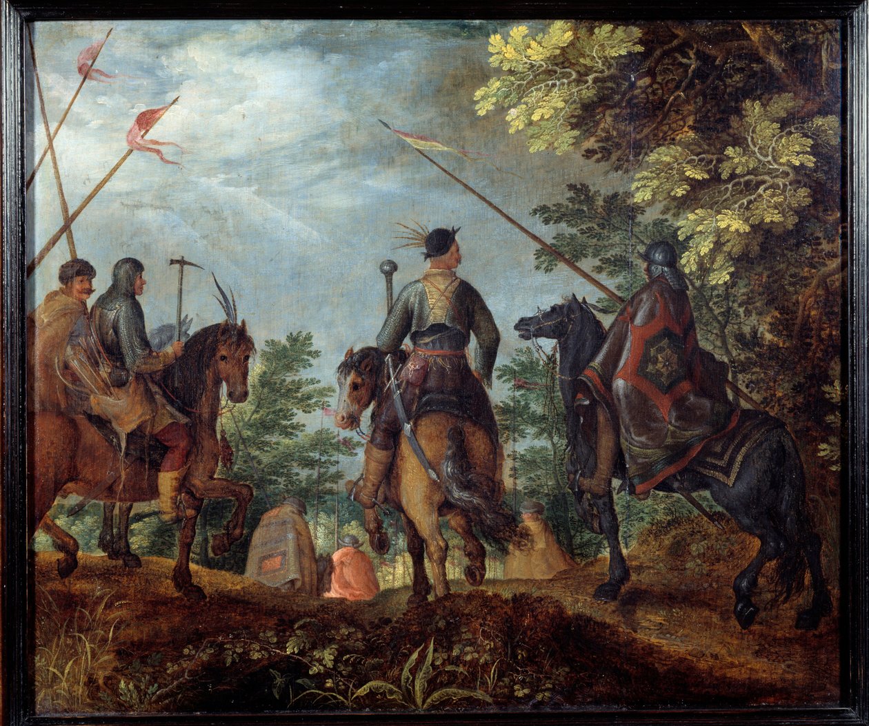 Polska ryttare går i en skog. Målning av Roelant (Roelandt) Savery (1576-1639) av Roelandt Jacobsz. Savery