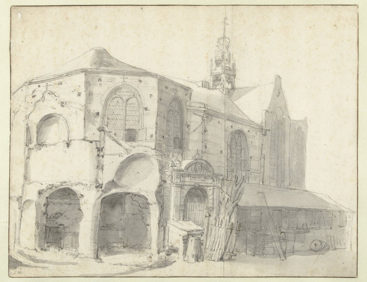 Utsikt över Jeruzalemkapel och Sint Olofskapel, Amsterdam av Roelant Roghman (attributed to)
