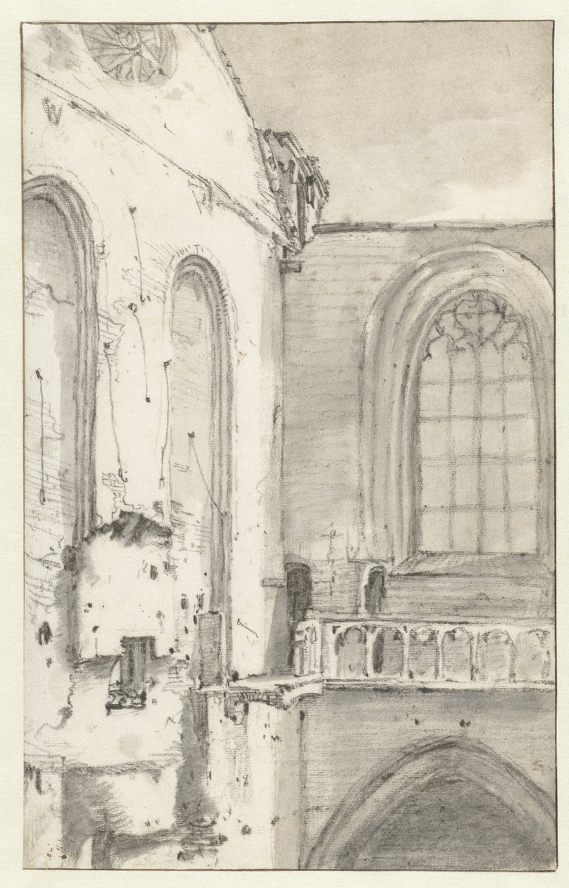 Utsikt över transeptet i Nieuwe Kerk, Amsterdam, efter branden 1645 av Roelant Roghman (attributed to)