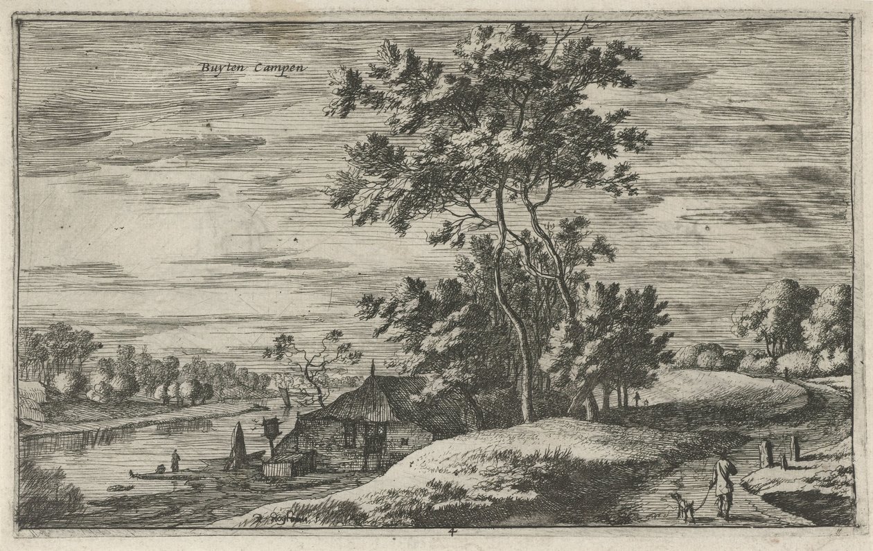 Utsikt över IJssel nära Kampen Buyten Campen (titel på objekt) Landskap i norra Nederländerna (Roelant Roghman) (serietitel) av Roelant Roghman