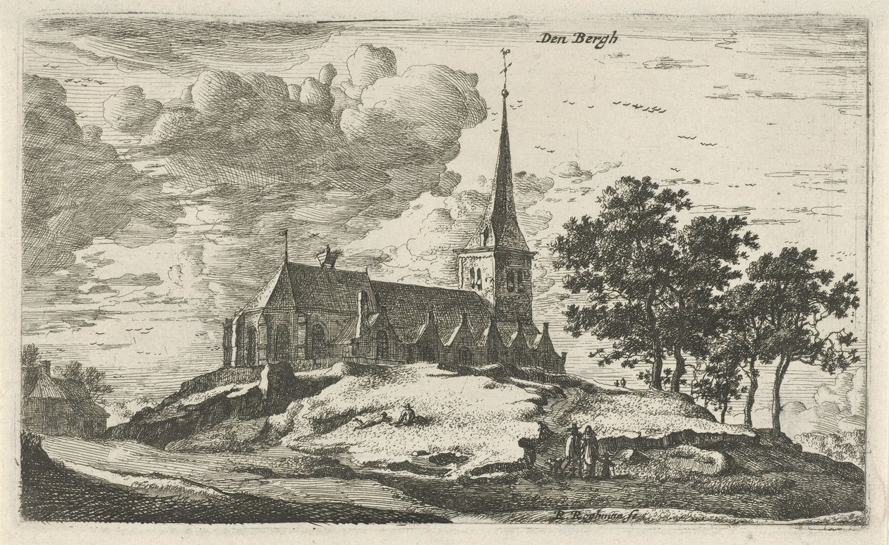 Kyrka i Nederhorst den Berg Den Bergh (titel på objekt) Bylandskap i norra Nederländerna (serietitel) av Roelant Roghman