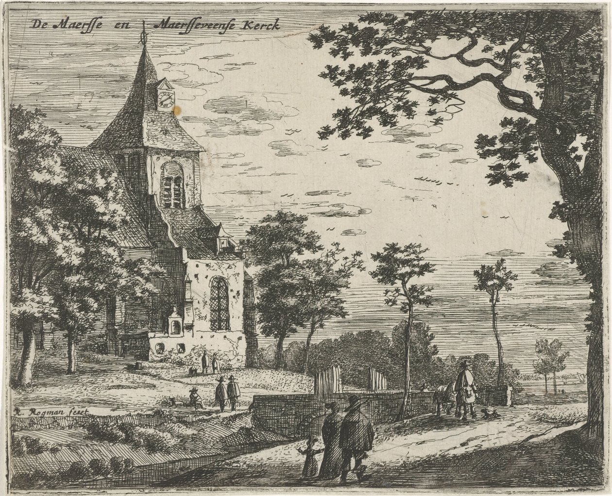 Kyrkan i Maarsseveen De Masse och Maarsseveense Kerck (titel på objekt) Landskap i provinserna Holland och Utrecht (serietitel) av Roelant Roghman