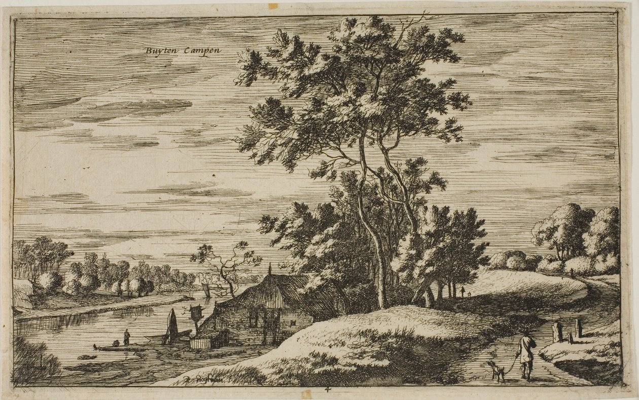 Utsikt nära Kampen, skylt 4 från Views of Dutch Villages av Roelant Roghman