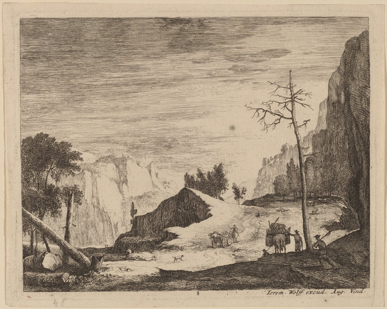 Bergigt landskap med en vagn: pl.8 av Roelant Roghman and Melchior Küsel
