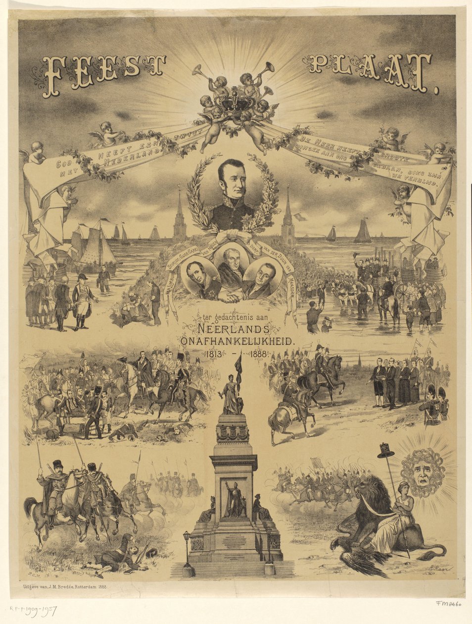 Firande tallrik till minne av holländsk självständighet, 1813-1888 (titel på objekt) av Roelof Raar