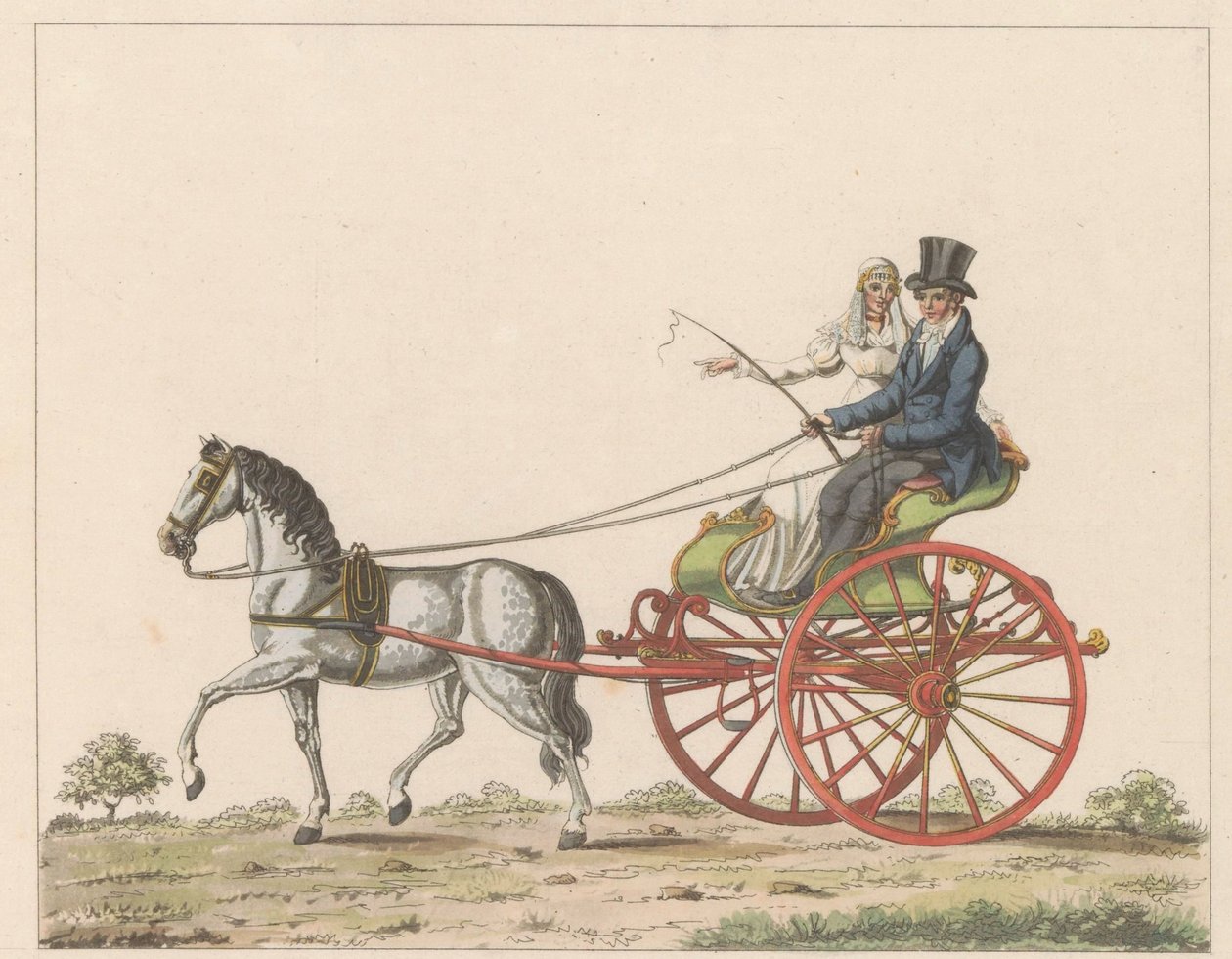 Hollandse sjees, ca. 1825 Een Hollandsche chais / En rullstol som används i Holland och känd som en chais eller chees (titel på objekt) av Roelof van der Meulen