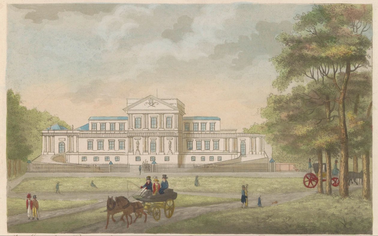 Paviljong Welgelegen i Haarlem, ca 1825 Royal Pavilion Welgeleegen, byggd av den Heere Hope - i den Jaare 1786, nära Haarlem / Le Pavillon Royale Welgeleegen - bati par le Sieur Hope - l
