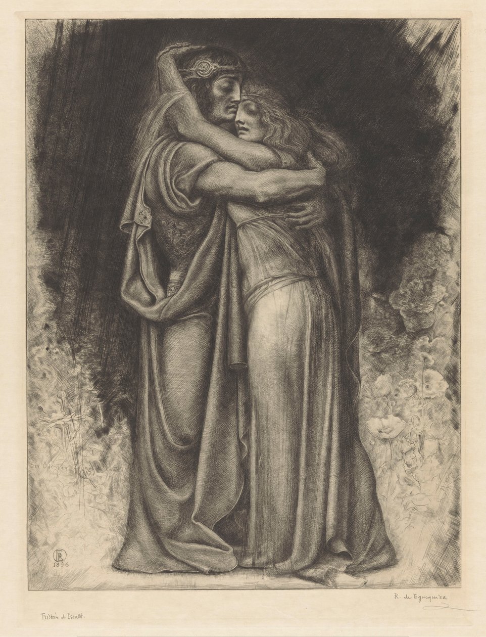 Tristan och Isolde i omfamning av Rogelio de Egusquiza