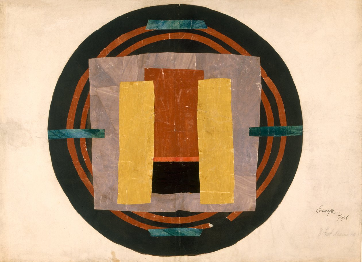 Cirkulär design för en matta, 1916 (wc och collage på papper) av Roger Eliot Fry