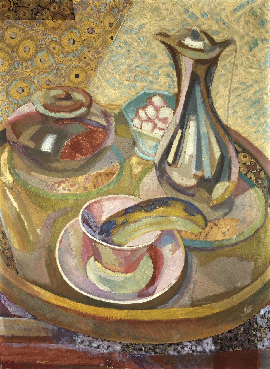 Stilleben med kaffekanna, 1915 (collage, gouache, olja på kartong) av Roger Eliot Fry
