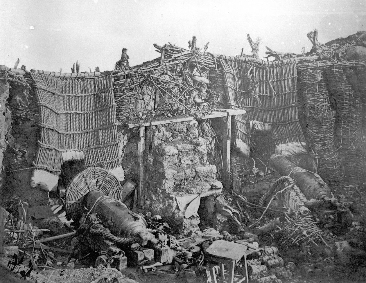 Ett tvåvapenbatteri under Krimkriget, c.1855 av Roger Fenton