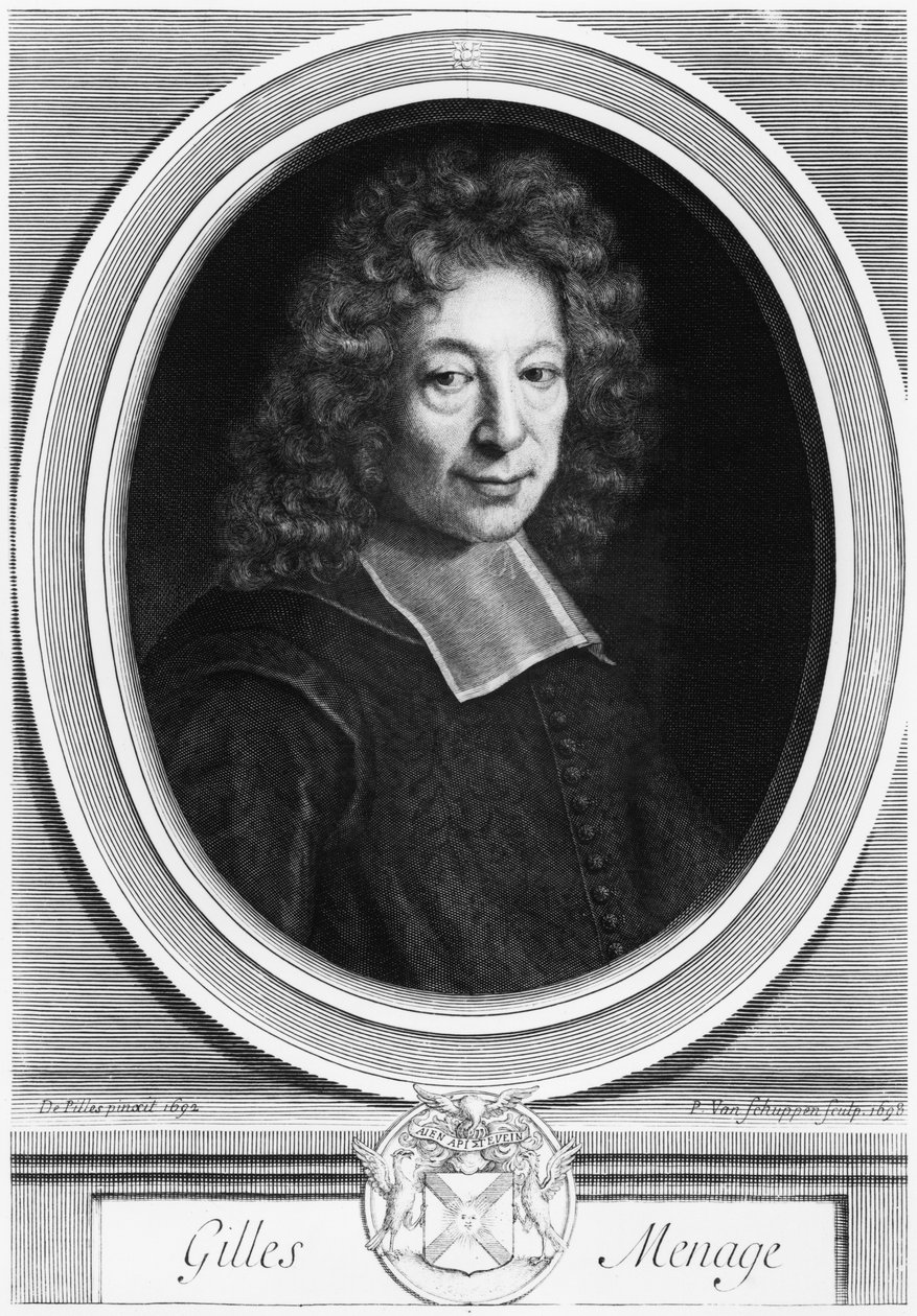 Gilles Menage, 1692, graverad 1698 av Pierre Louis van Schuppen (1627-1702) av Roger de Piles