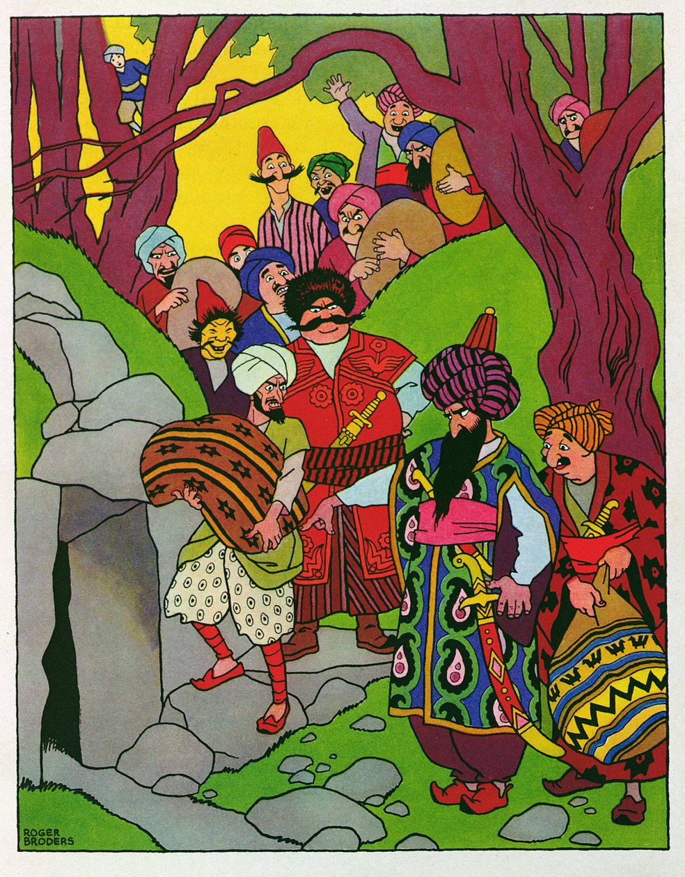Open Sesame, illustration till "Ali Baba och de fyrtio tjuvarna", ur "Tusen och en natt av Roger Broders