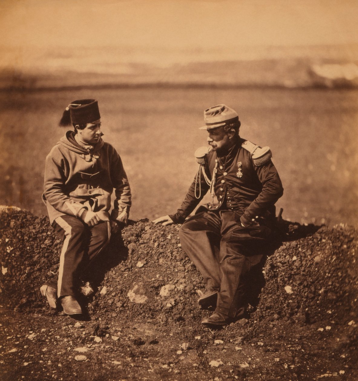 Franske general Cisse, stabschef för general Pierre Bosquet, och Aide-de-Camp, porträtt under Krimkriget, Krim, Ukraina av Roger Fenton