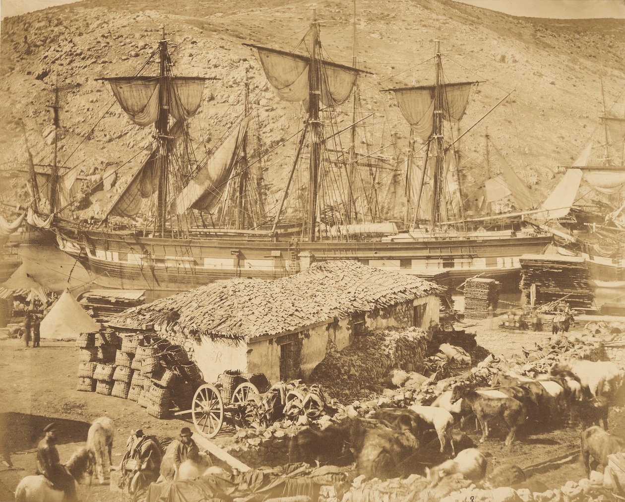 Balaklavas hamn, boskapsbryggan av Roger Fenton