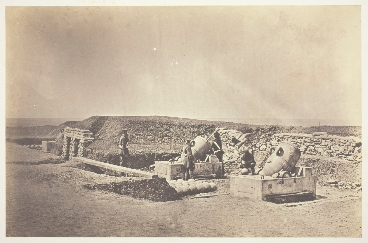 Granatkastarbatterier framför Picquet House, lätta divisionen av Roger Fenton