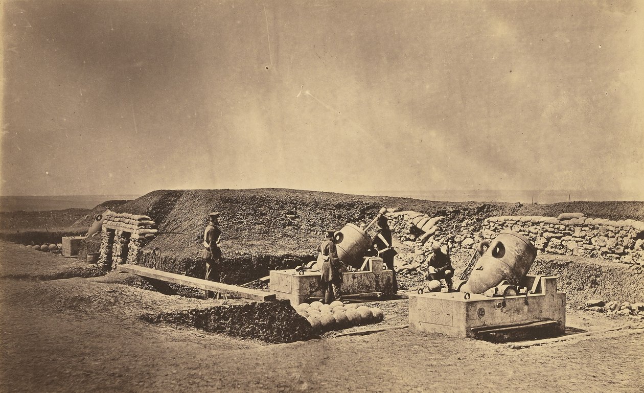 Granatkastarbatterier framför Picquet House, lätta divisionen av Roger Fenton