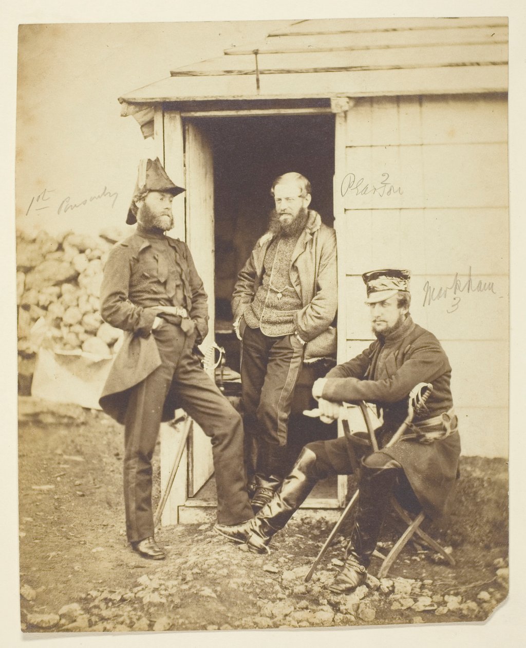 Sir Hy. Fk. Ponsonby (1825-1892), general; Thomas Hook Pearson (1806-1892), general; Frederick Markham (1805-1855), general; tagen i fält, Krim av Roger Fenton
