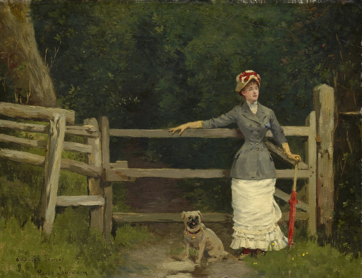 Kvinna och hund vid porten, c.1875?-80 av Roger Joseph Jourdain