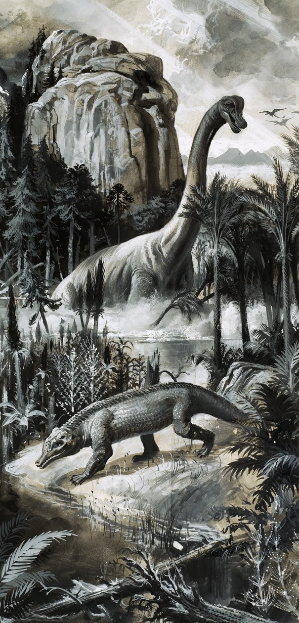 Dinosaurier (gouache på papper) av Roger Payne