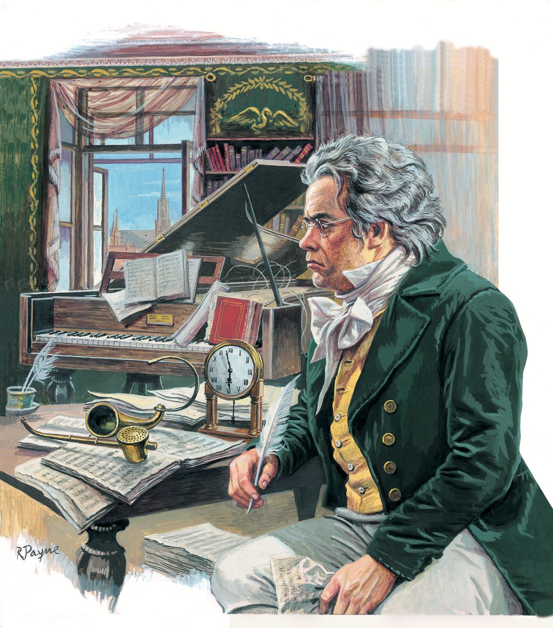 Ludwig van Beethoven (1770-1827) (gouache på papper) av Roger Payne
