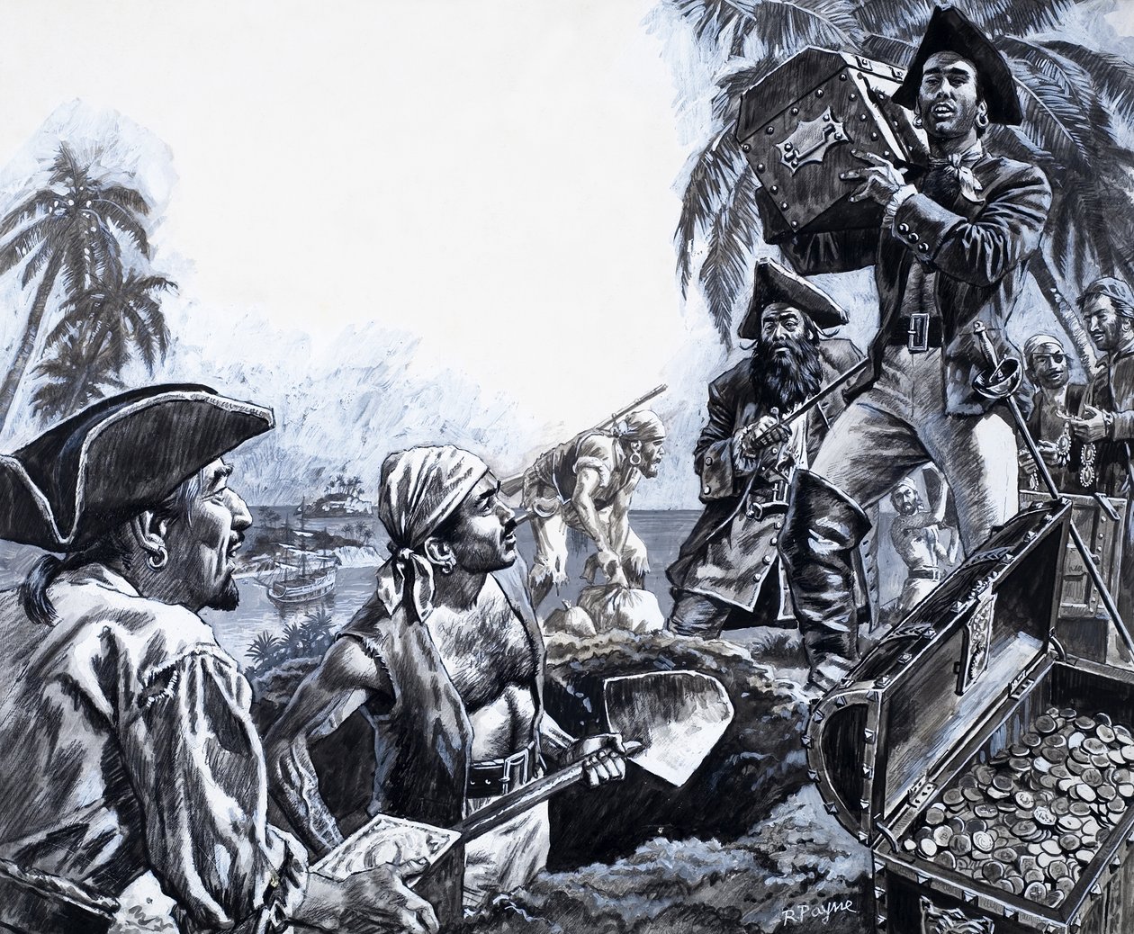 Pirate Gold, från "The Treasure Hunters" (gouache på papper) av Roger Payne