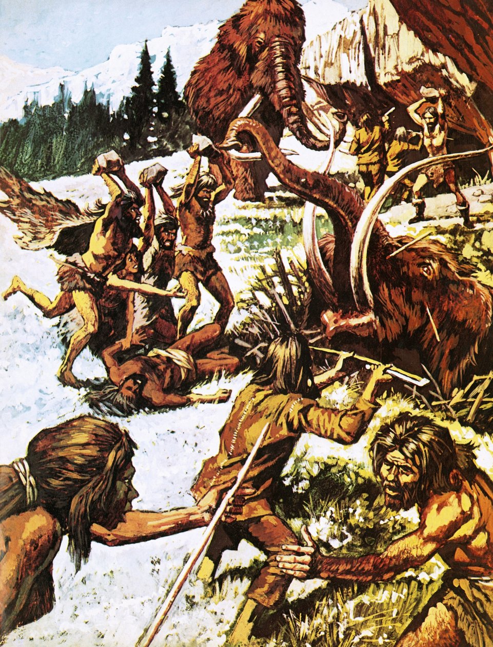 Förhistoriska män attackerar mammutar av Roger Payne