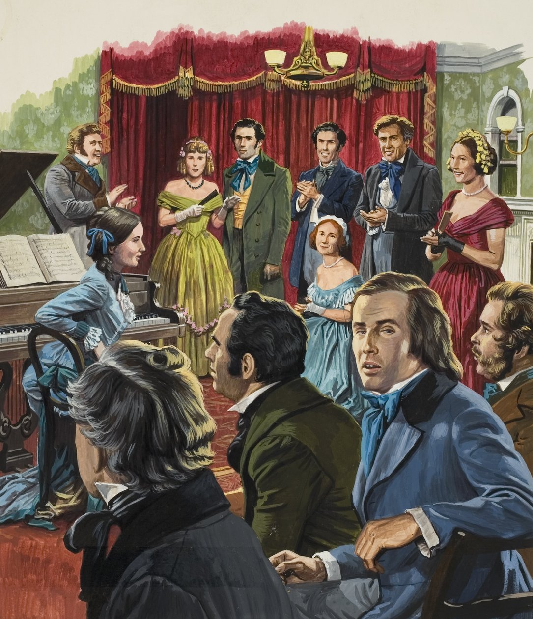 Robert Schumann (1810-1856) vid ett framförande av hans verk (gouache på papper) av Roger Payne