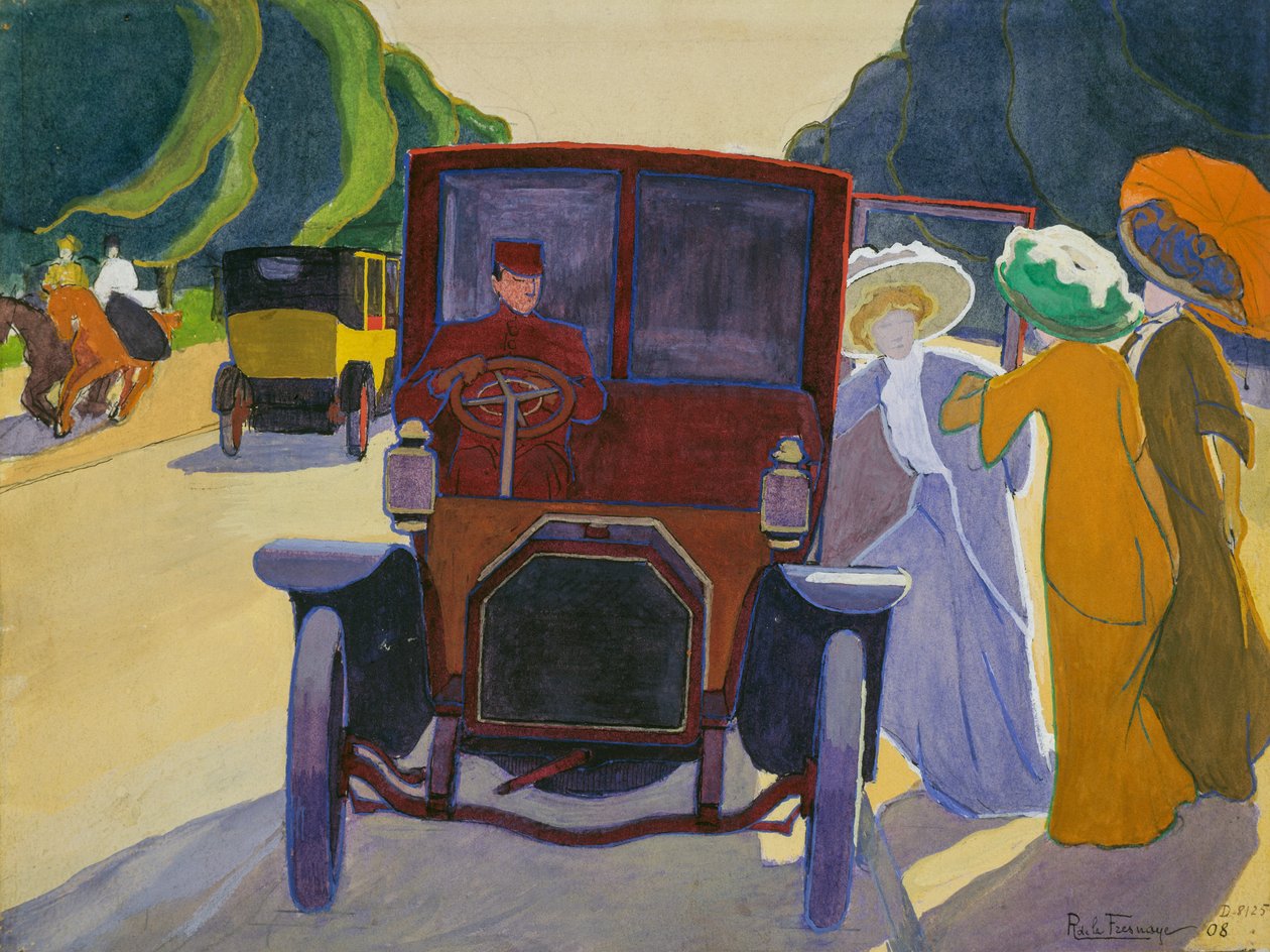 Avenue of Acacias vid Bois de Boulogne, bil med förare av Roger de La Fresnaye