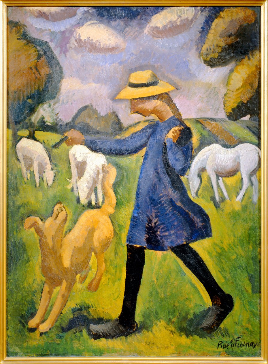 La bergere - Marie Ressort enfant - Herdinnan - Marie ... (målning på duk) av Roger de La Fresnaye