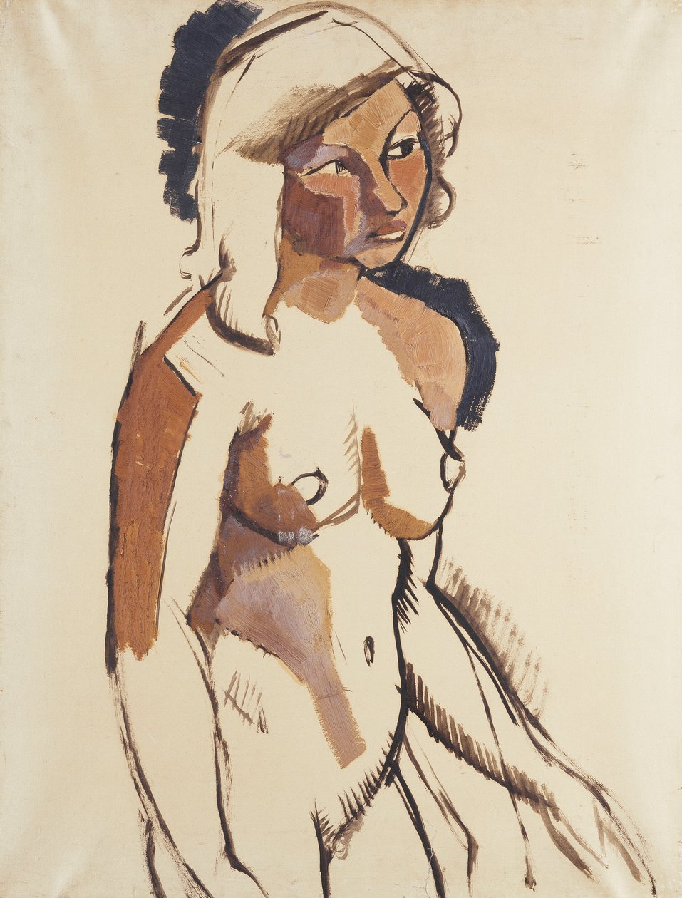 Den italienska flickan, trekvart lång, tittar åt höger; Den italienska kvinnan, tre fjärdedels vy ser till höger, c.1910-11 av Roger de La Fresnaye